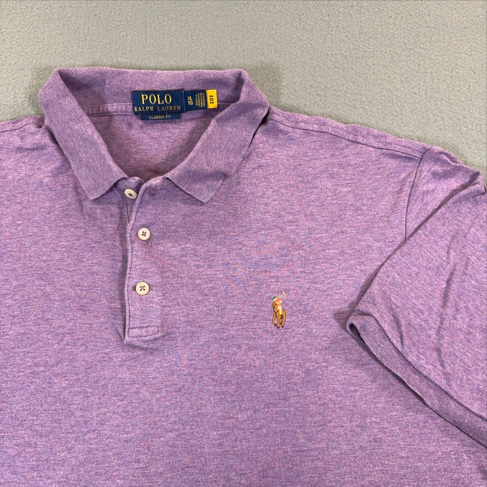 Polo‎ Ralph Lauren Mens XL Classic Fit Heathered Purple Short Sleeve Polo Shirt